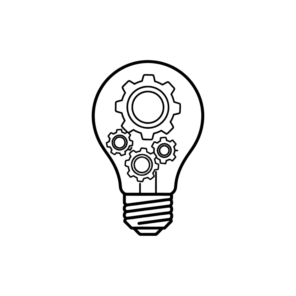 lampadina stilizzata solo con righe nere con all'interno ingranaggio